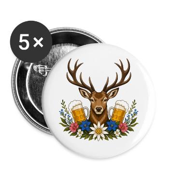 Oktober Hirschgeweih Bier Bayern Hirsch - Buttons groß 56 mm (5er Pack) - Weiß - Vorne