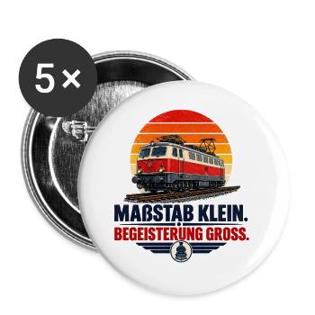 Modelleisenbahn Maßstab klein Begeisterung Groß  - Buttons groß 56 mm (5er Pack) - Weiß - Vorne