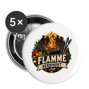 Flamme verbindet – Grillteam - Buttons groß 56 mm (5er Pack) - Weiß - Vorne