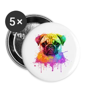 Pug Mops Aquarell Illustration - Buttons groß 56 mm (5er Pack) - Weiß - Vorne
