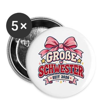Große Schwester 2026 - Buttons groß 56 mm (5er Pack) - Weiß - Vorne