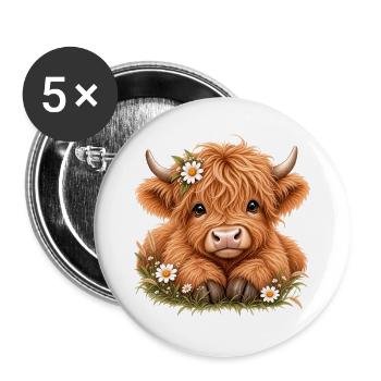 Baby Highland Cow – Süßes Highland Kalb - Buttons groß 56 mm (5er Pack) - Weiß - Vorne