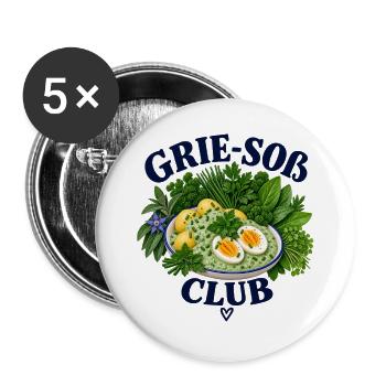 Grie Soß Club – Hessische Grüne Soße Liebe - Buttons groß 56 mm (5er Pack) - Weiß - Vorne