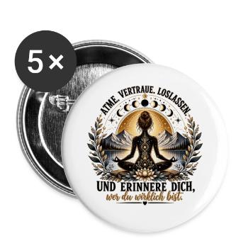 Mondmandala Meditation Silhouette - Buttons groß 56 mm (5er Pack) - Weiß - Vorne