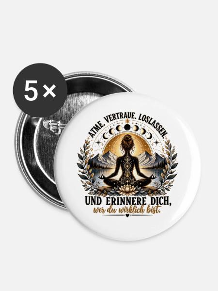 Mondmandala Meditation Silhouette - Buttons groß 56 mm (5er Pack) - Weiß