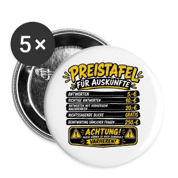 Deutsche Preistafel für Auskünfte! - Buttons groß 56 mm (5er Pack) - Weiß - Vorne