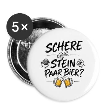 Bier? Oder Schere, Stein, Papier? - Buttons groß 56 mm (5er Pack) - Weiß - Vorne