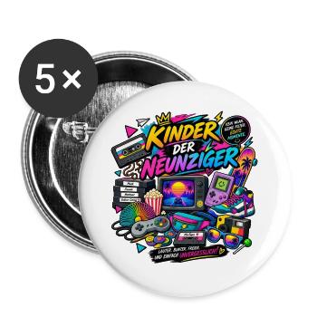 Kinder der Neunziger Retro Neon - Buttons groß 56 mm (5er Pack) - Weiß - Vorne