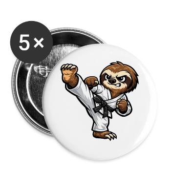 Faultier beim Karate - Buttons groß 56 mm (5er Pack) - Weiß - Vorne