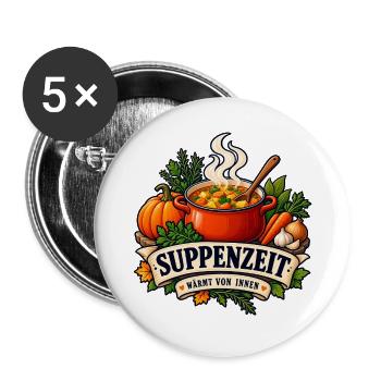 Suppenzeit – Wärmt von innen - Buttons groß 56 mm (5er Pack) - Weiß - Vorne