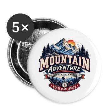 Vintage Himalayan Mountain Adventure T-Shirt - Buttons groß 56 mm (5er Pack) - Weiß - Vorne