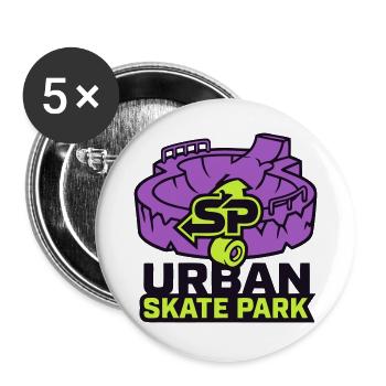 Skatepark Bowl Wappen Logo - Buttons groß 56 mm (5er Pack) - Weiß - Vorne