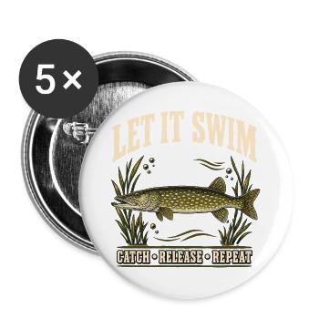 Hechtangeln Catch and Release Shirt - Buttons groß 56 mm (5er Pack) - Weiß - Vorne