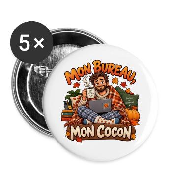 Mein Büro, mein Kokon – Herbst-Remote-Arbeit - Buttons groß 56 mm (5er Pack) - Weiß - Vorne