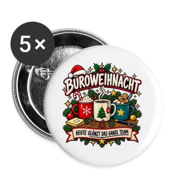 Büroweihnacht – Heute glänzt das ganze Team - Buttons groß 56 mm (5er Pack) - Weiß - Vorne