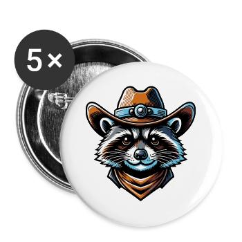Western Waschbär - Buttons groß 56 mm (5er Pack) - Weiß - Vorne