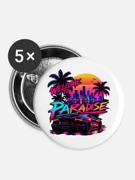 Neon Paradise - Buttons groß 56 mm (5er Pack) - Weiß
