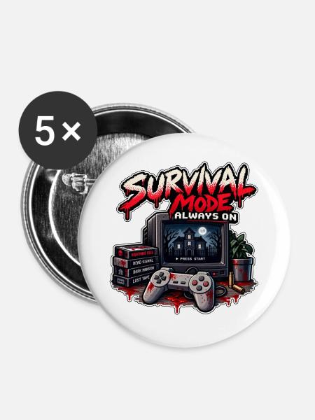 Überlebensmodus immer aktiv - Buttons groß 56 mm (5er Pack) - Weiß