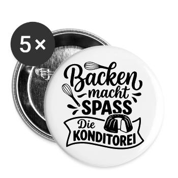 Backen macht Spaß – Die Konditorei  - Buttons groß 56 mm (5er Pack) - Weiß - Vorne