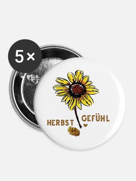 Sonnenblume im Herbst - Buttons groß 56 mm (5er Pack) - Weiß
