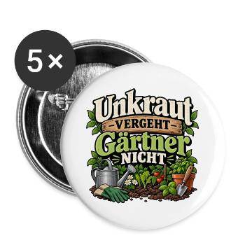 Unkraut vergeht – Gärtner nicht - Buttons groß 56 mm (5er Pack) - Weiß - Vorne