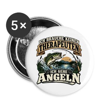 Ich brauche keinen Therapeuten – Ich gehe angeln - Buttons groß 56 mm (5er Pack) - Weiß - Vorne