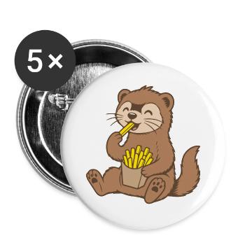 Frettchen Pommes Frites - Buttons groß 56 mm (5er Pack) - Weiß - Vorne