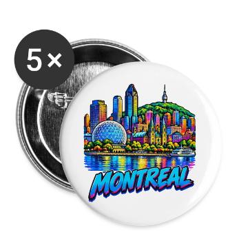 Montreal Neon Skyline Illustration - Buttons groß 56 mm (5er Pack) - Weiß - Vorne
