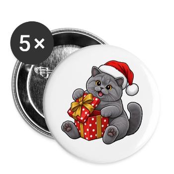 Britisch Kurzhaar mit Weihnachtsmütze - Buttons groß 56 mm (5er Pack) - Weiß - Vorne