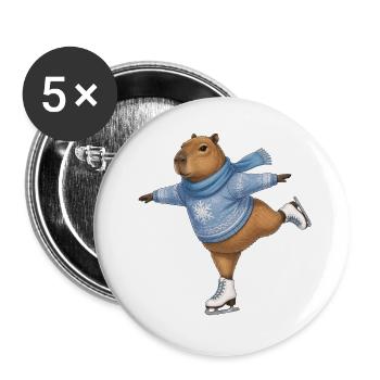 Capybara beim Eislaufen - Buttons groß 56 mm (5er Pack) - Weiß - Vorne