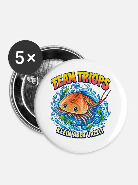 Team Triops – Klein aber Urzeit - Buttons groß 56 mm (5er Pack) - Weiß