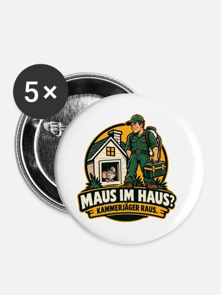 Maus im Haus - Buttons groß 56 mm (5er Pack) - Weiß
