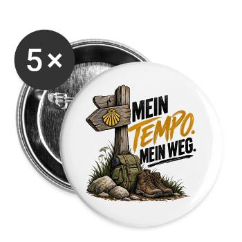 Mein Tempo. Mein Weg. – Buen Camino - Buttons groß 56 mm (5er Pack) - Weiß - Vorne