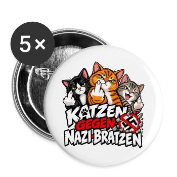 Katzen gegen Nzi-Bratzen - Buttons groß 56 mm (5er Pack) - Weiß - Vorne
