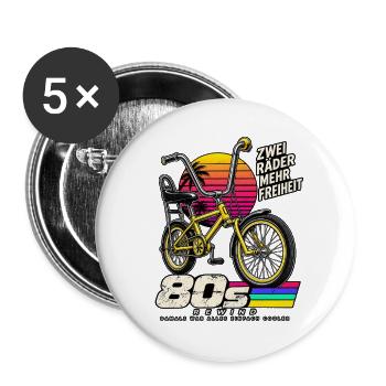80er BMX Freiheit – Zweiräder - Buttons groß 56 mm (5er Pack) - Weiß - Vorne