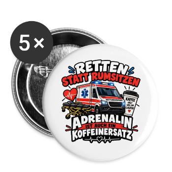 Retten statt Rumsitzen – Adrenalin Koffeinersatz - Buttons groß 56 mm (5er Pack) - Weiß - Vorne