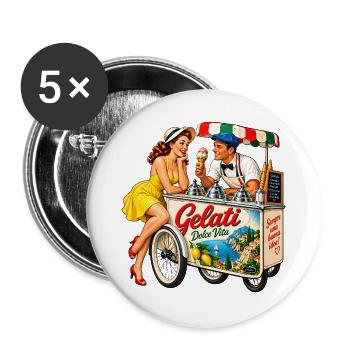 Gelati Dolce Vita – Italien Retro - Buttons groß 56 mm (5er Pack) - Weiß - Vorne
