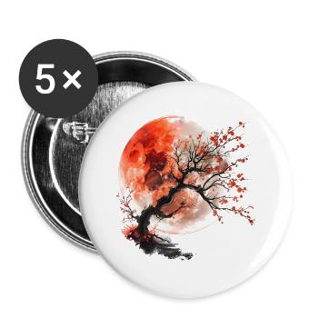Roter Mond und Kirschbaum - Buttons groß 56 mm (5er Pack) - Weiß - Vorne