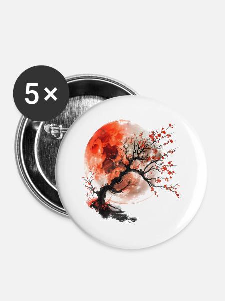 Roter Mond und Kirschbaum - Buttons groß 56 mm (5er Pack) - Weiß