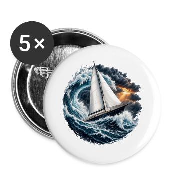 Segelschiff - Buttons groß 56 mm (5er Pack) - Weiß - Vorne