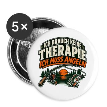 Ich brauch keine Therapie – ich muss angeln - Buttons groß 56 mm (5er Pack) - Weiß - Vorne
