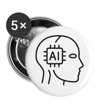 KI-Neuronales Netzwerk Gehirnlinien-Symbol - Buttons groß 56 mm (5er Pack) - Weiß - Vorne