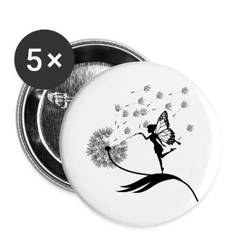 Schmetterlingdesign Pusteblumen Wiese Herzen Feen - Buttons groß 56 mm (5er Pack) - Weiß - Vorne