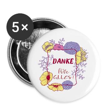 Danke für Alles - Buttons groß 56 mm (5er Pack) - Weiß - Vorne