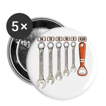 0,33 Schlüssel Bieröffner Mechaniker Werkzeug - Buttons groß 56 mm (5er Pack) - Weiß - Vorne