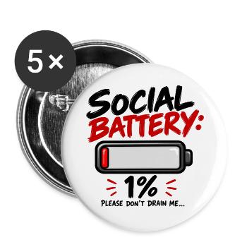 Soziale Batterie - Buttons groß 56 mm (5er Pack) - Weiß - Vorne
