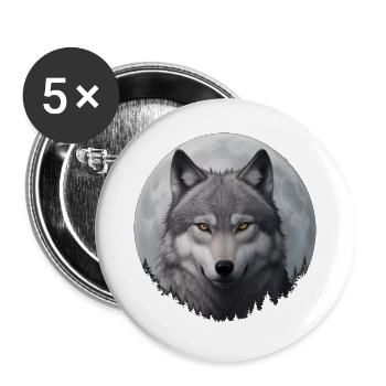 Mondwolf Portrait - Buttons groß 56 mm (5er Pack) - Weiß - Vorne