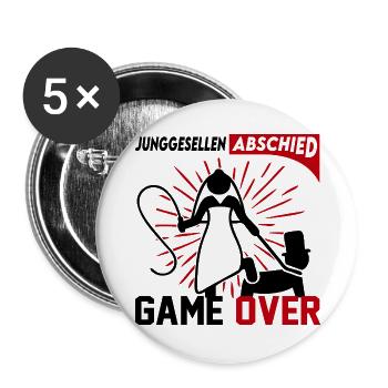 Junggesellenabschied Game Over Mann Frau Party - Buttons groß 56 mm (5er Pack) - Weiß - Vorne