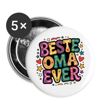 Beste Oma Ever – bunte Retro-Schrift - Buttons groß 56 mm (5er Pack) - Weiß - Vorne