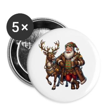 Weihnachtsmann und Steampunk-Rentiere – Weihnachtszauber - Buttons groß 56 mm (5er Pack) - Weiß - Vorne